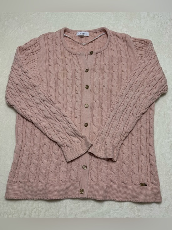Calvin Klein Sweaters - Calvin Klein - Cable Knit Sweater Button Up Light Pink - Women’s Size Large